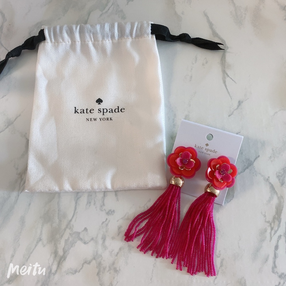 NWT Kate Spade Rosy Posies Flower Tassel Earrings Pink Cherry Blossoms